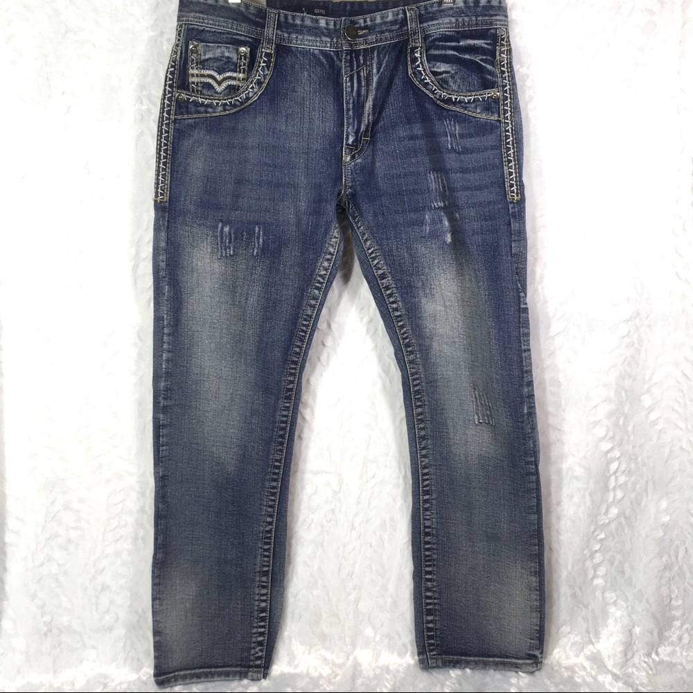 GS 115 Carnaby Distressed Straight Leg Jeans 36x32